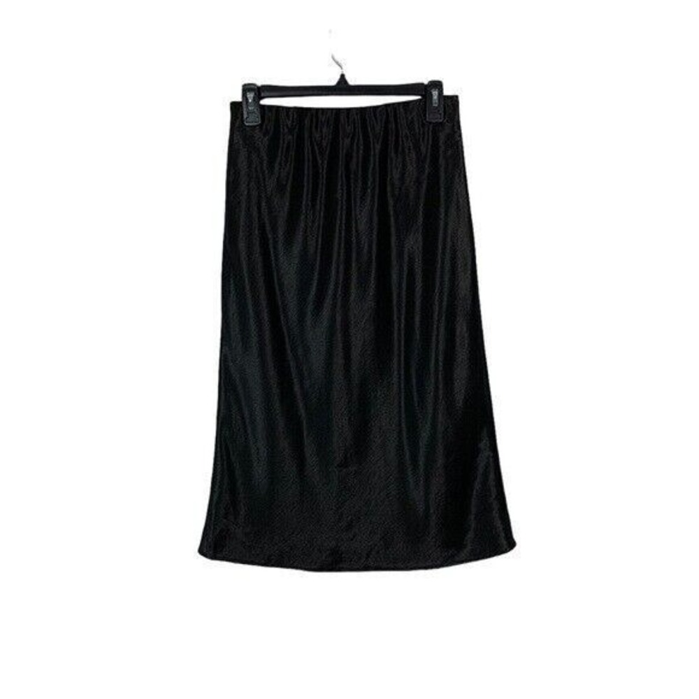 Heartloom Black Satin Midi Skirt Elastic Waist Minimalist Chic Trendy Small